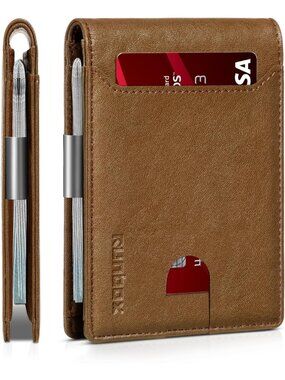〽️Man Vintage Leather Money Clip RFID Blocking Pocket Bifold Credit Card Wallet